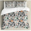 Indie King Size Duvet Cover Set, Hipster Fashion Themed Pattern Clothing Accessories and Symbols Sketchy Art, Decorative 3 Piece Bedding Set with 2 Pillow Shams, Seafoam Orange Black, by Ambesonne