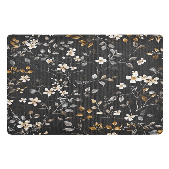Ryvnso Flower on Black Door Mats Outdoor Indoor Entrance Low Profile Floor Rugs 32"x20" Carpet
