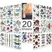 "TRICOLOUR Mixed Style Body Art Temporary Tattoos Paper, Flowers, Roses, Butterflies 20 Sheets"