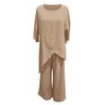 thumbnail image 4 of NMMUED Women’s Cotton Linen 2 Piece Set Summer Casual Lounge Outfit Asymmetrical Draped Top Full Length Wide Leg Pants with Pockets Loose Fit Matching Loungewear Summer Linen Sets for Women, 4 of 5