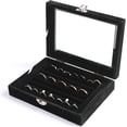 thumbnail image 1 of Bandeja Organizadora de Anillos/Pendientes con Tapa Transparente, Caja de Almacenamiento de Joyería de Terciopelo con Ranuras para Anillos, Inserto para Cajón, Caja de Exhibición, 1 of 4