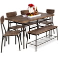 thumbnail image 1 of Best Choice Products 6-Piece 55in Modern Dining Set for Home, Kitchen, Dining Room w/Storage Racks, Rectangular Table, Bench, 4 Chairs, Steel Frame - Brown, 1 of 2