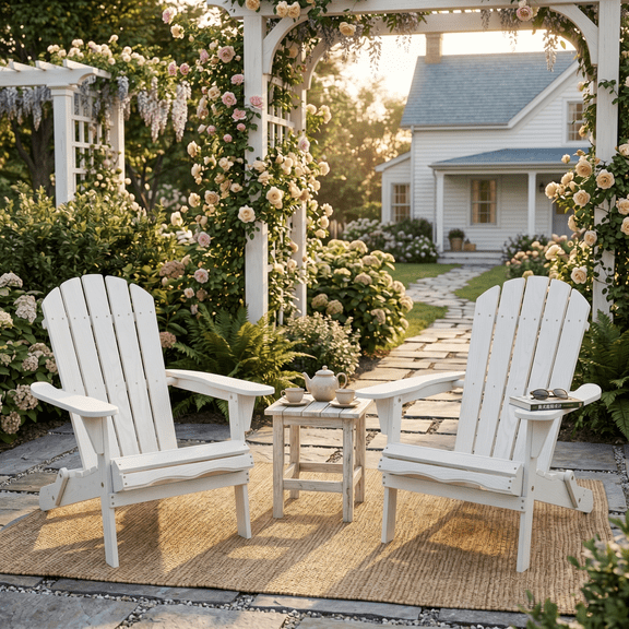 Set of 2 Folding Solid Cedar Wood Adirondack Chairs Half‑Pre‑Assembled Outdoor Patio Lounge Chairs Water‑Based Paint Weather Resistant for Garden Lawn Backyard Poolside