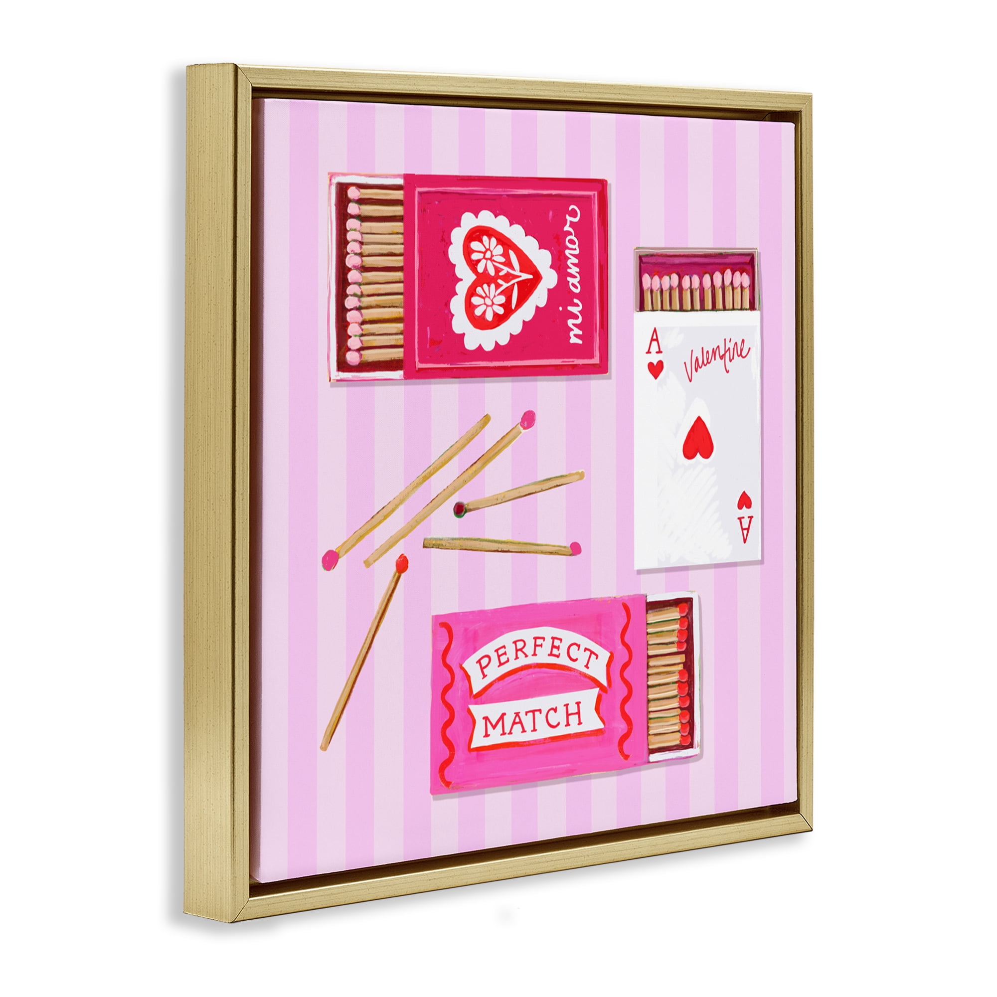 Stupell Industries Romantic Valentine's Matchboxes Gold Framed Floater Canvas Wall Art, design by Rachael Reese