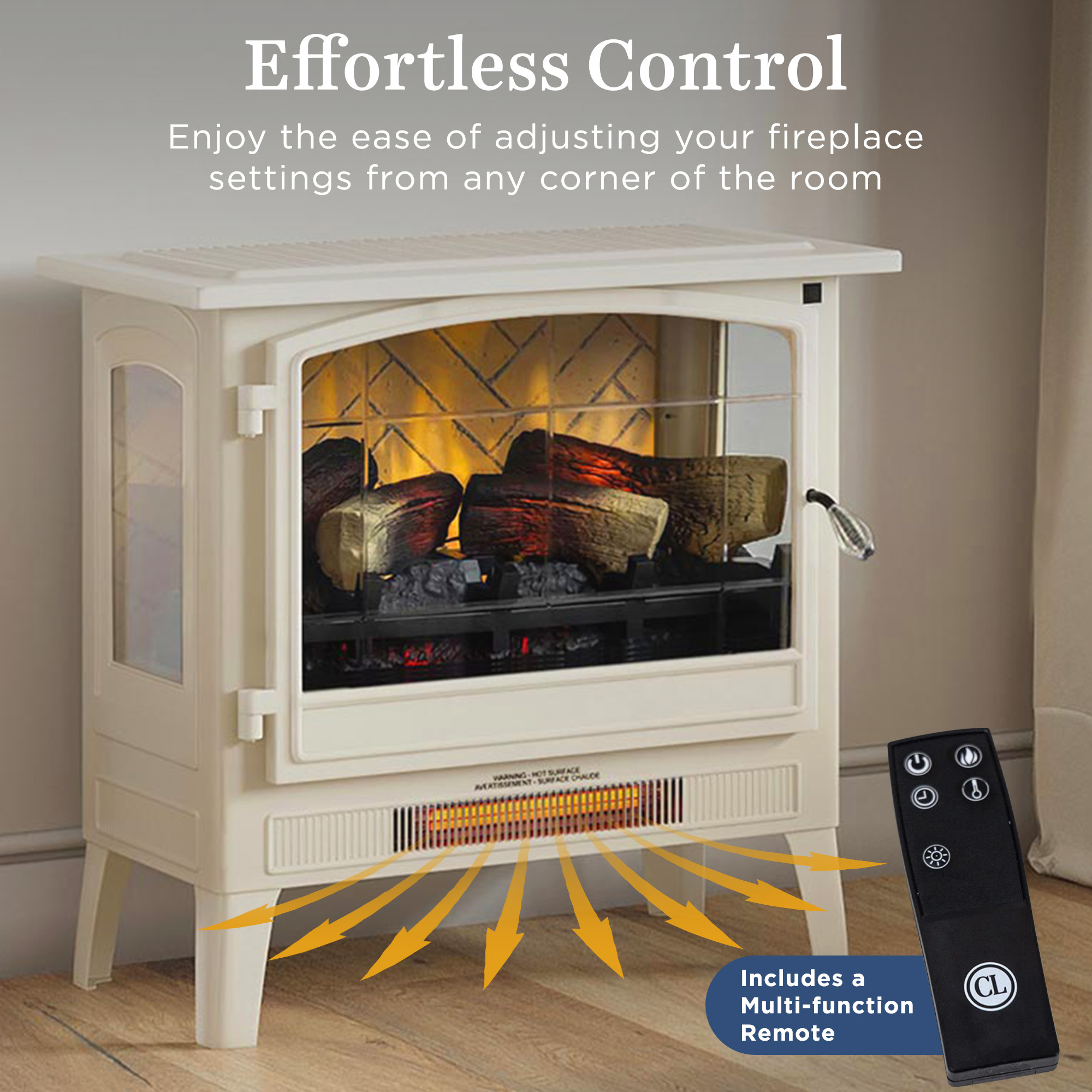 Country Living Infrared Freestanding Electric Fireplace Stove Heater in Cream | Provides Supplemental Zone Heat with Remote and WiFi