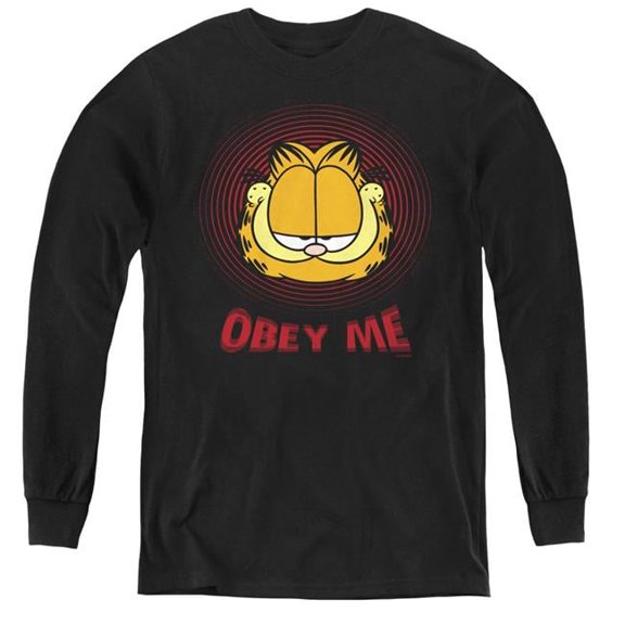 Trevco  GAR338-YL-2 Garfield & Obey Me Youth Long Sleeve T-Shirt, Black - Medium