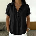 thumbnail image 6 of VBVC Women's Rolled Short Sleeve Half Button Blouse, Ladies' Collared V-Neck Loose Fit Shirt, Solid Color Summer Tunic Top For Women,Black,S-3XL, 6 of 7