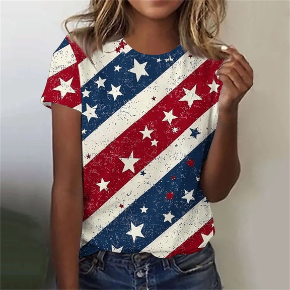 Cavosen 4th of July Shirts for Women 4th of July Short Sleeve Crew Neck Tops American Flag Print T Shirts Lady XL Red White and Blue Casual Tops Patriotic Tunic Tees 2025 Patriotic Clothes