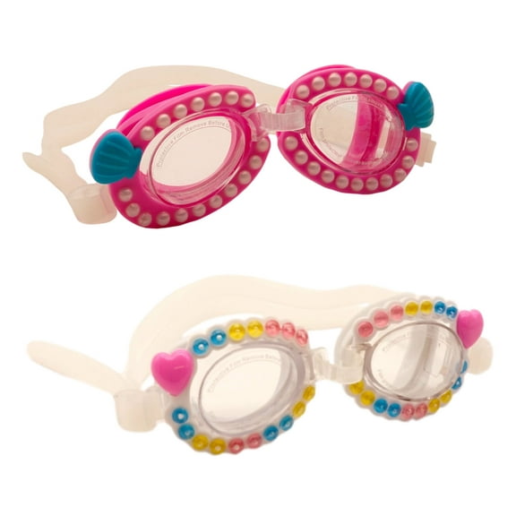 Anti Fog Fancy Girls Swim Goggles Kids 2 Pack Pink White Bling Rainbow Heart Clear Water Vision Pool Goggles For Children