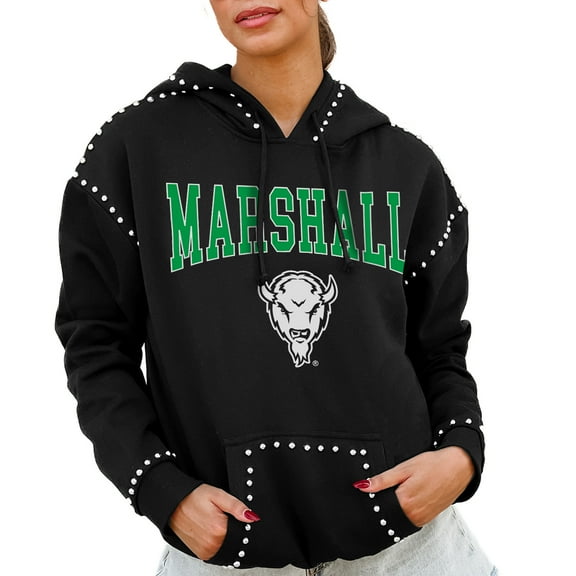 Women's Gameday Couture Black Marshall Thundering Herd Studded Pullover Hoodie