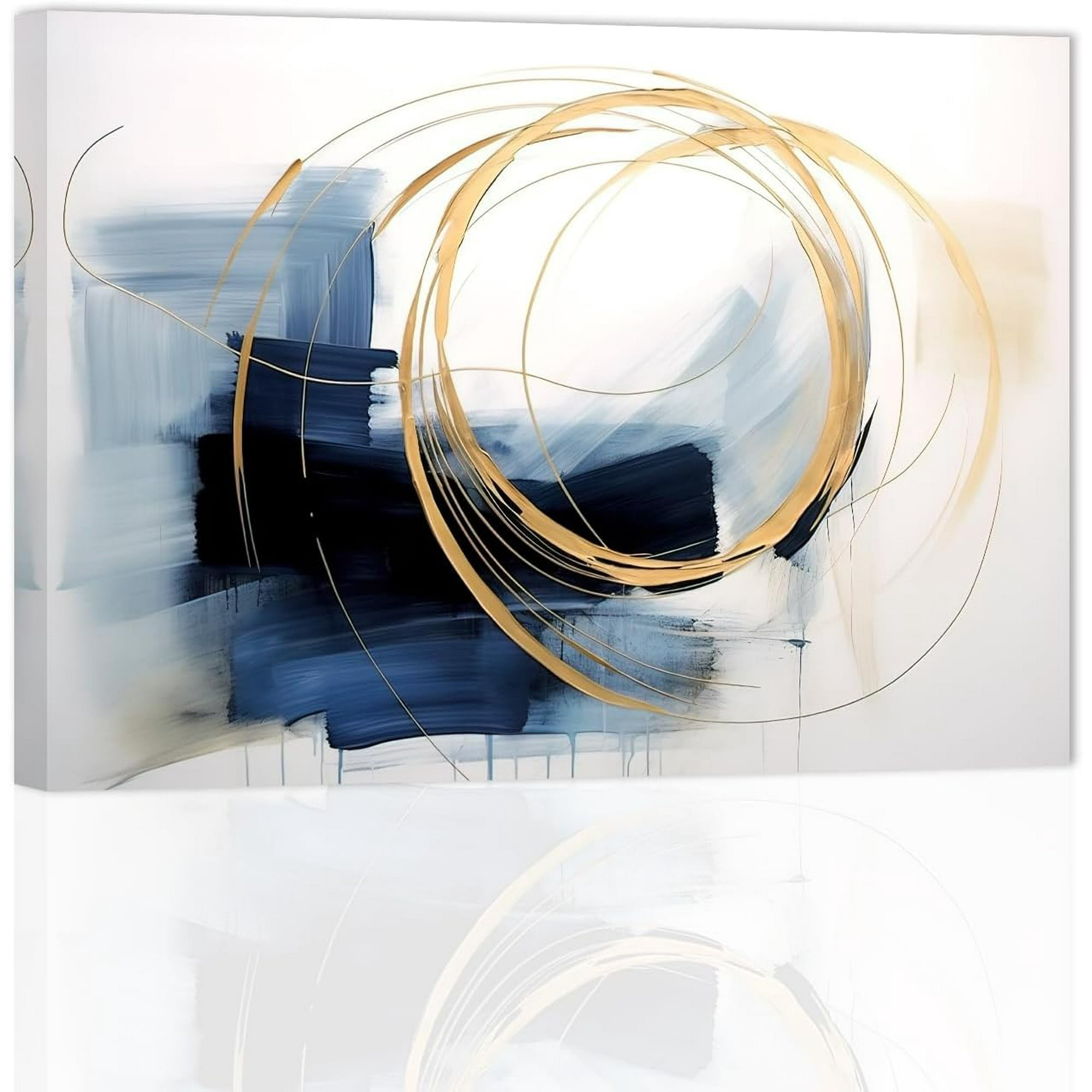 ZHONGYUTONG Indigo Blue Abstract Wall Art Gray White Black and Navy Blue Wall Decor Abstract Geometric Canvas Picture Fantasy Colorful Graffiti Painting Frame (12.00" x 18.00")