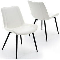 CQAOE Modern PU Leather Dining Chairs Set of 2, Armless Upholstered Side Chairs with Metal Legs, Accent Kitchen & Dining Room Chairs for Home or Apartment (Pearl White)