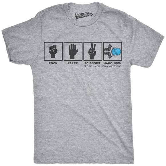 Mens Rock Paper Scissors Hadouken T shirt Funny Video Gamer Nerdy Graphic Tee (Light Heather Grey) - M