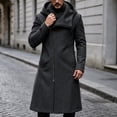 thumbnail image 3 of Hulanddfd Men's Faux Leather Trench Coat Hooded Zip Up Long Windbreaker Casual Fall Winter Outerwear, 3 of 6