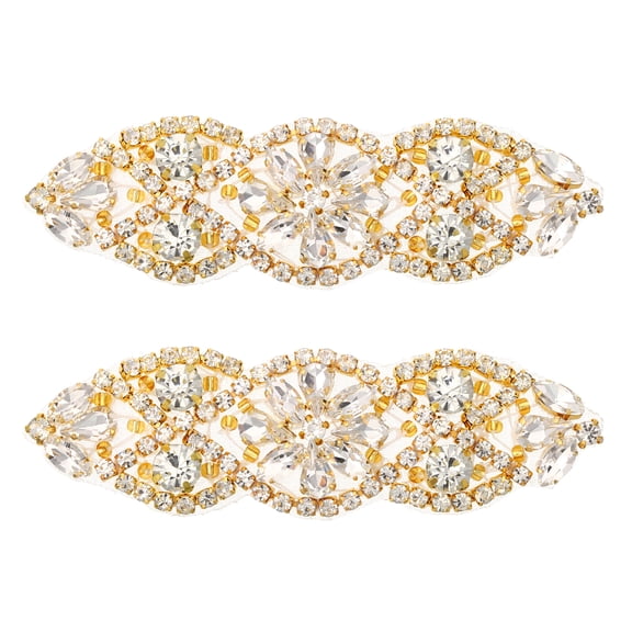 Uxcell Crystal Rhinestone Applique, Sew on Applique Dress Decoration for Women Prom Wedding Party Gold, 2 Packs
