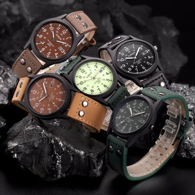 Luxury Men Fashion Casual Gift Watches Men's Quartz Clock Man Leather Strap  Army Military Sports Wrist Watch