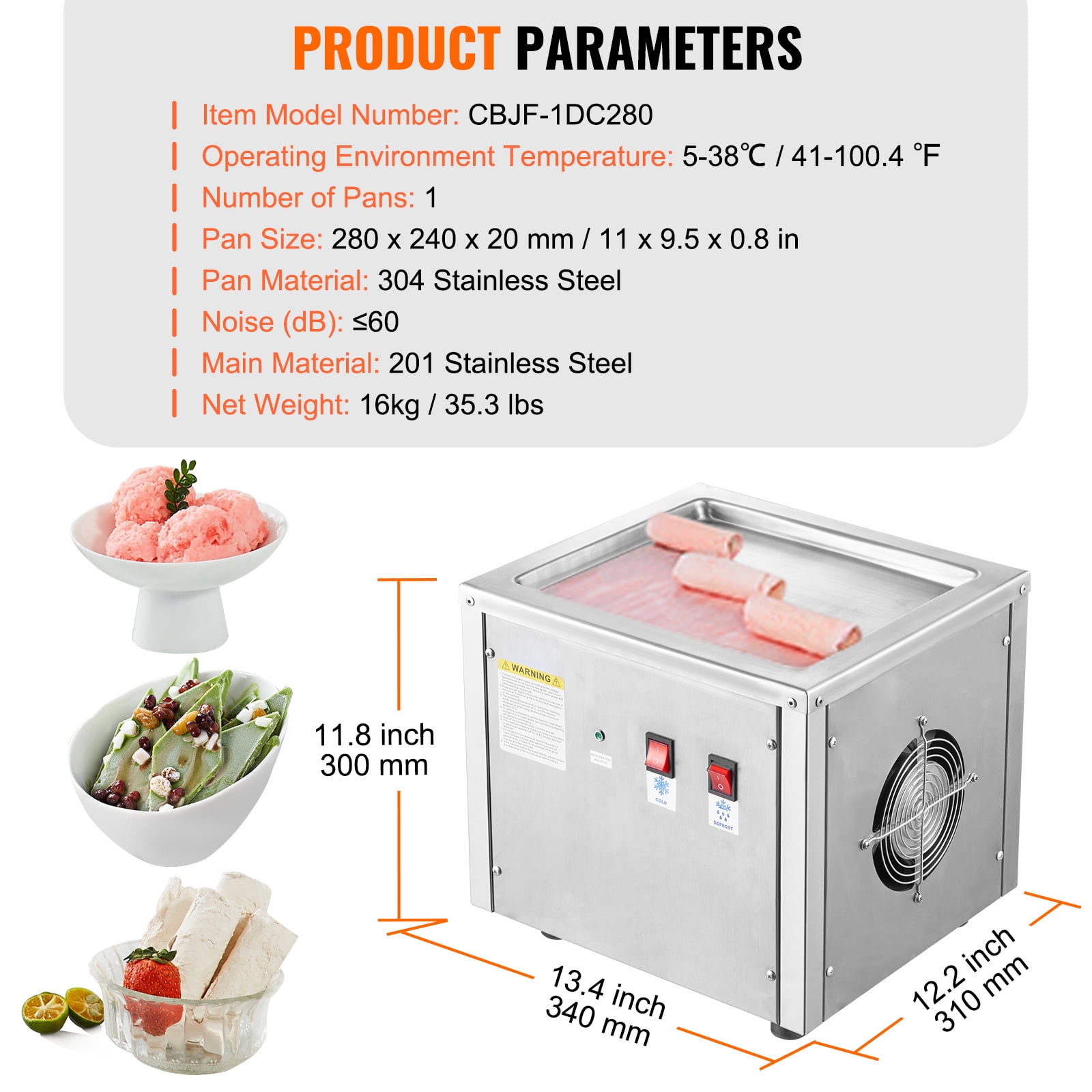 KFFKFF 11 x 9.5 Inch Pan Fried Ice Cream Roll Machine / Rolled Ice Cream Maker