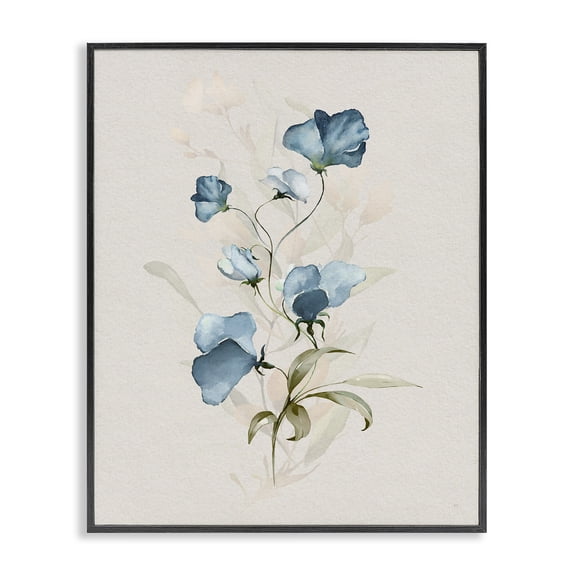 Stupell Industries Blue Herb & Blossom Floral Painting Black Framed Art Print Wall Art, 11 x 14