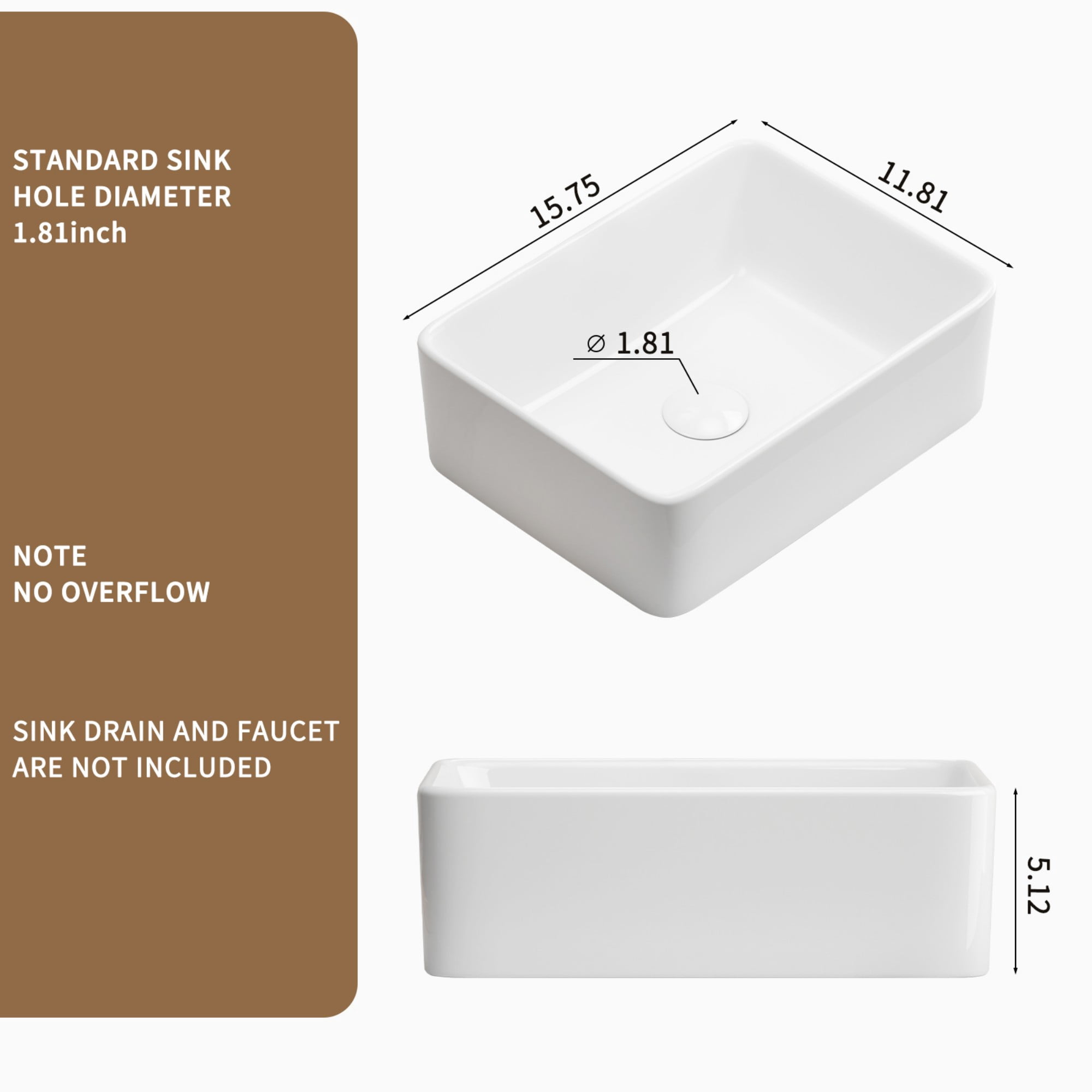 Bathroom Vessel Sink,Small Sink Above Counter,White Porcelain Ceramic,Bathroom Vanity Sink,Rectangle
