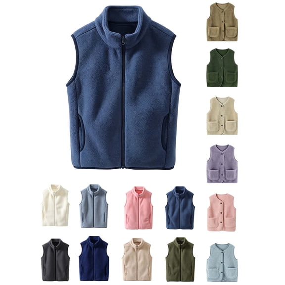 Boys Girls Polar Fleece Vest Toddler Kids Boys Girls Solid Color Warm Waistcoat Thicken Zipper Coat With Pockets