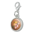 thumbnail image 2 of Cartoon Girl Riding Magical Horned Pink Unicorn Antiqued Bracelet Pendant Zipper Pull Charm with Lobster Clasp, 2 of 5