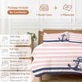 thumbnail image 6 of 3 Piece Anchor Pink Duvet Cover Set Twin Size, Microfiber Comforter/Quilt Cover with Corner Ties and 2 Pillowcases, Modern Navy Blue White Striped Nautical All Season Soft Bedding with Zipper Closure, 6 of 8