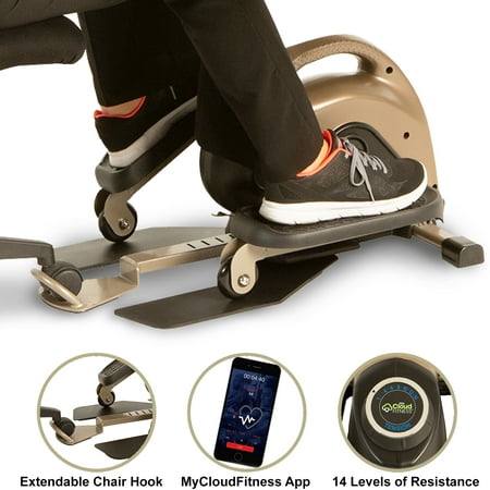 EXERPEUTIC 900E EXERWORK No Impact Bluetooth Smart Cloud Fitness Under Desk Elliptical with Extendable Chair Hook and Free