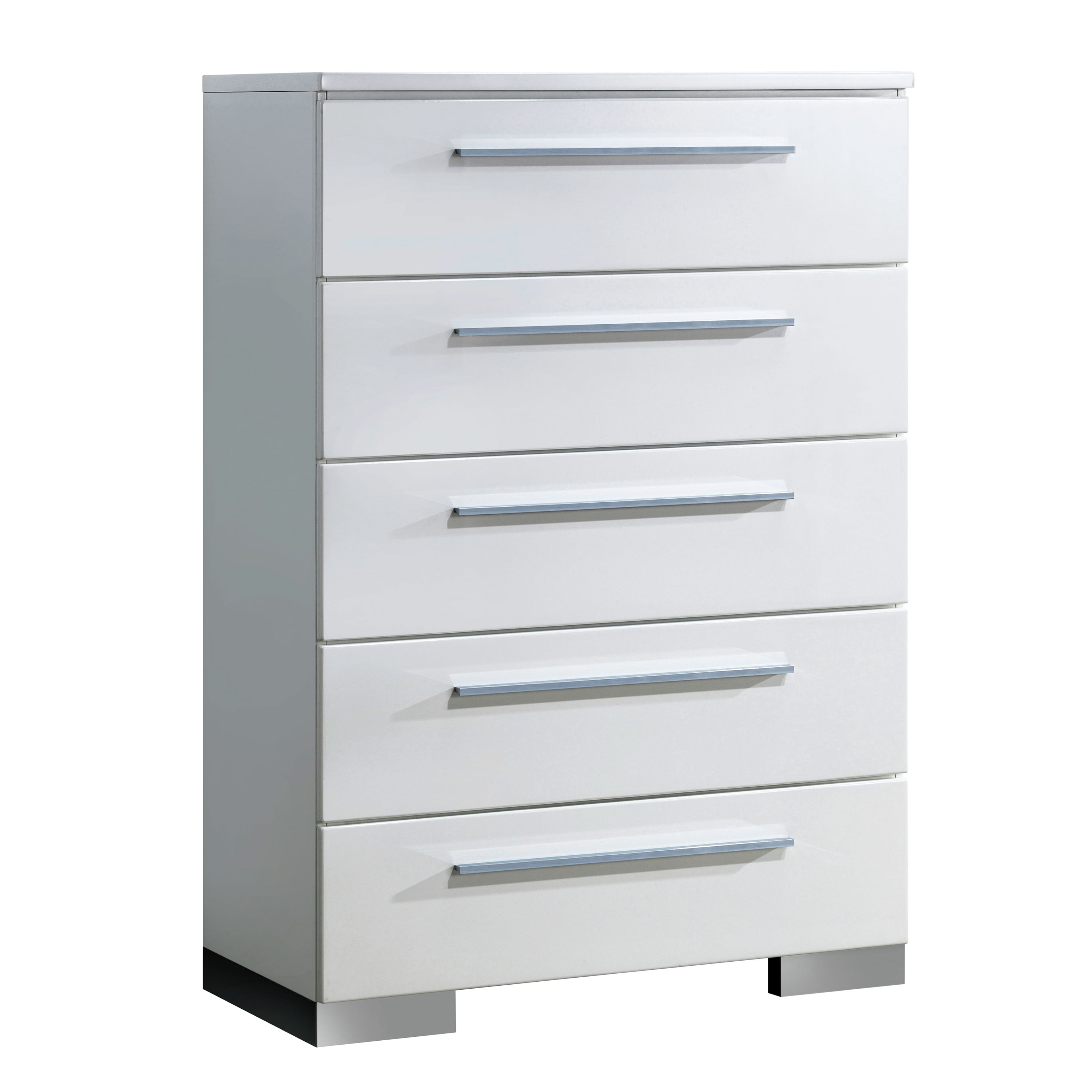 Furniture of America Acrysta Bedroom Set, 1 Queen Bed, 1 Nightstand, 1 Chest, Glossy White