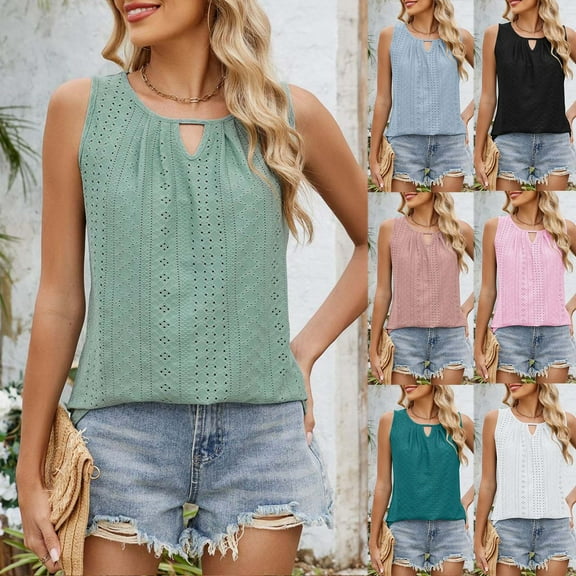 Horkkom Sleeveless Tops for Women Casual Crew Neck Solid Color Tank Tops Summer Loose Soft Dressy Tank Tops