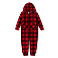 thumbnail image 3 of Pijama de una pieza con capucha, manga larga, forro polar grueso y cremallera, a cuadros rojos, para toda la familia, para Navidad (resistente al fuego), 3 of 5