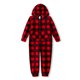 thumbnail image 3 of Pijama de una pieza con capucha, manga larga, forro polar grueso y cremallera, a cuadros rojos, para toda la familia, para Navidad (resistente al fuego), 3 of 5