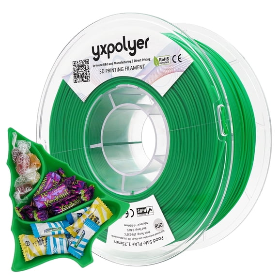 YXPOLYER PLA Filament Food Grade 1.75mm 1kg for 3D Printing, PLA  Green 3D Printer Filament AMS-Compatible