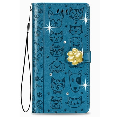 Case for VIVO IQOO 12 5G Leather wallet cover, embossed flip cover with cat, dog and animal design, featuring a card slot magnetic buckle and hanging rope