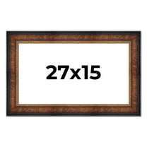 27x15 Frame Brown Walnut Gold Ornate Trim Solid Wood Plein Air Picture Frame | 3 Inch Moulding