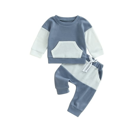 

Wassery Baby Boys Fall Winter Outfts 6M 12M 18M 24M 3T Toddler Long Sleeve Crew Neck Patchwork Waffle Sweatshirt Pullover with Sweatpants Infant Casual Clothes Set