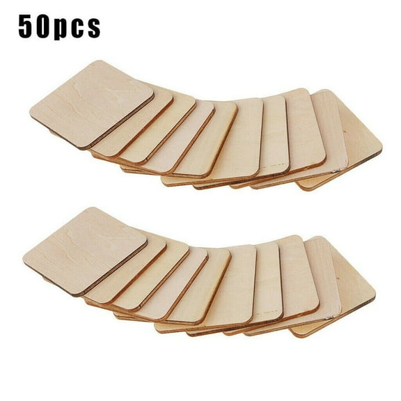 50 PCS/SET Chips Blanks Coasters Craft DIY Arts Handmade Plain Wood Square