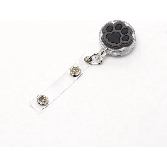 5Pcs Cat Paw Badge Reel Gray Retractable Badge Holder with Iron Alligator Clip 118mm Work Card Clip Cute Retractable ID Badge Reel for Hanging ID Card Name Key Chain Paw: 43x32x17mm