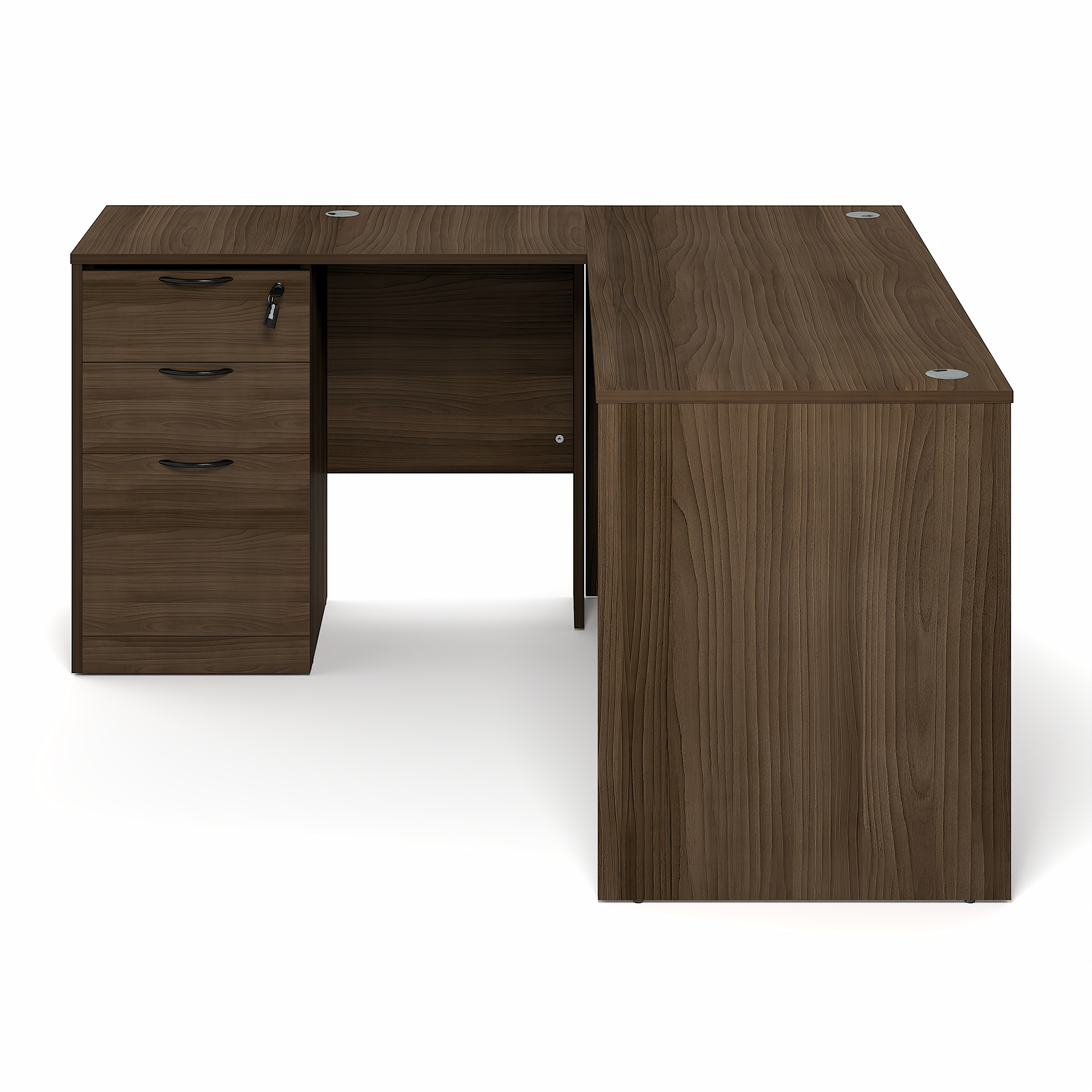 Furinno ROGER 60" L-Shaped Desk with 3-Drawer Cord Grommet Modern Walnut