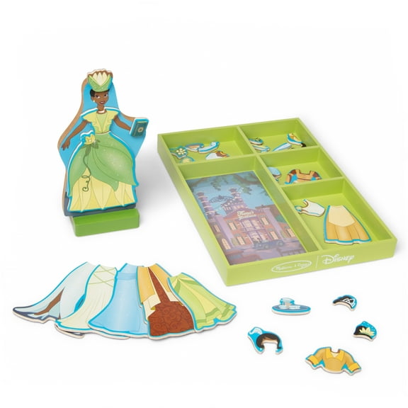 Melissa & Doug Disney Princess Tiana Magnetic Dress-Up Wooden Doll Pretend Play Set (30 pcs) - FSC Certified