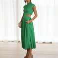 thumbnail image 5 of B91xZ Femmes Sans Manches Dresses V Cou Volants Sans Manches Simple Couleur Unie Décontracté Summer Robe d'Hiver, Vert M, 5 of 5