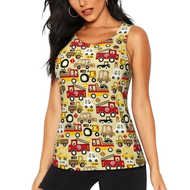 Fotbe Vehicles Blusas Sin Mangas para Mujer – Estilo Casual, Corte Suelto, Slim-Fit, Cuello Redondo Deportivo, Tops de Verano para Gimnasio y Yoga-X-Large