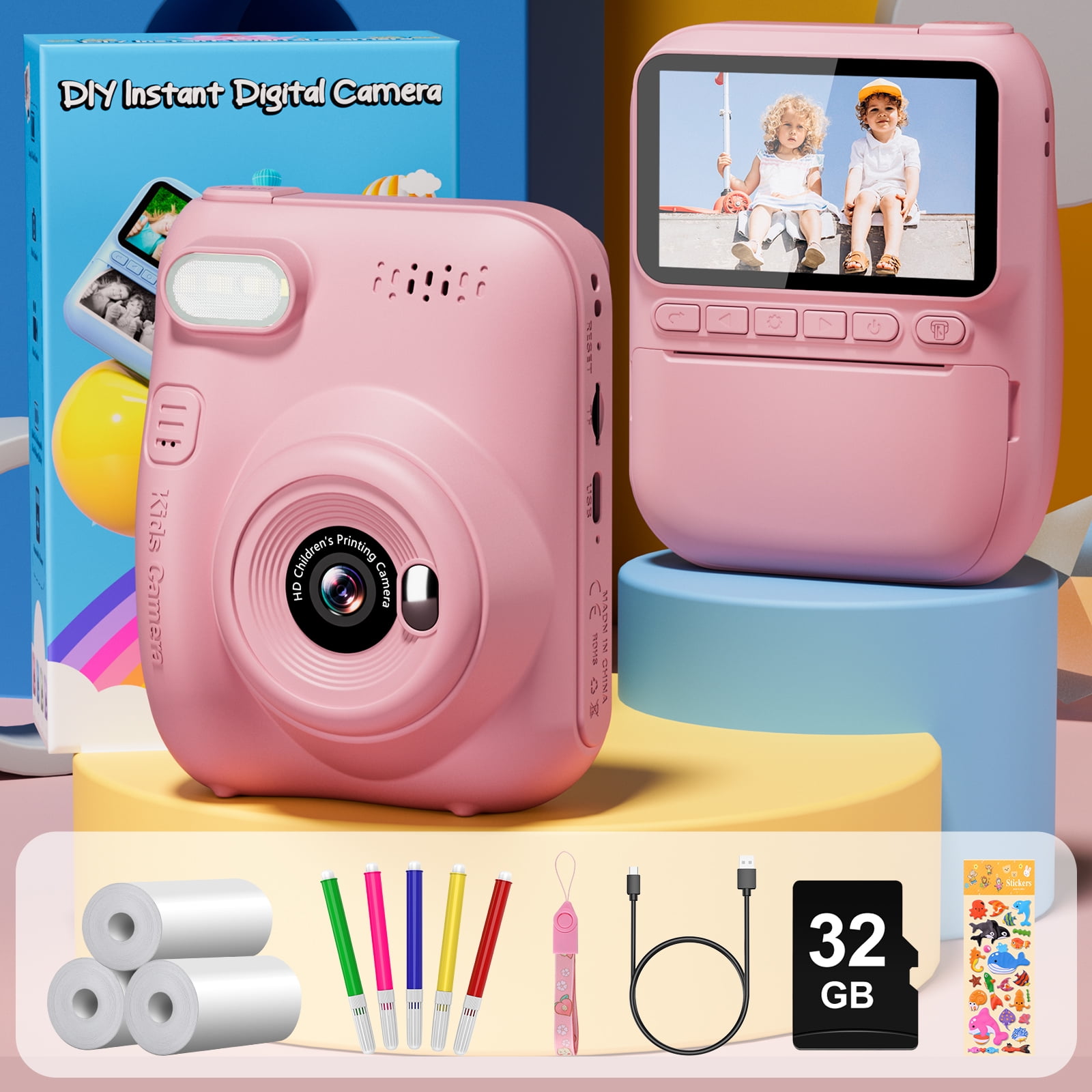 Gofunly Instant Print Camera for Kids, 1080P HD Digital Video Instant Camera for Boys & Girls 3-12 Years Birthday Gifts, with 32GB Card and Printing Paper