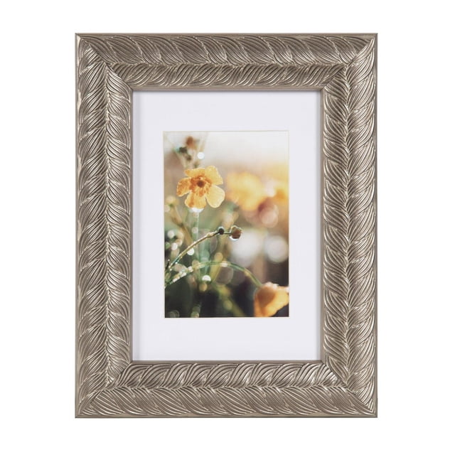 DesignOvation Sianna 5" x 7" Matted to 3.5" x 5" Silver Tabletop Picture Frame