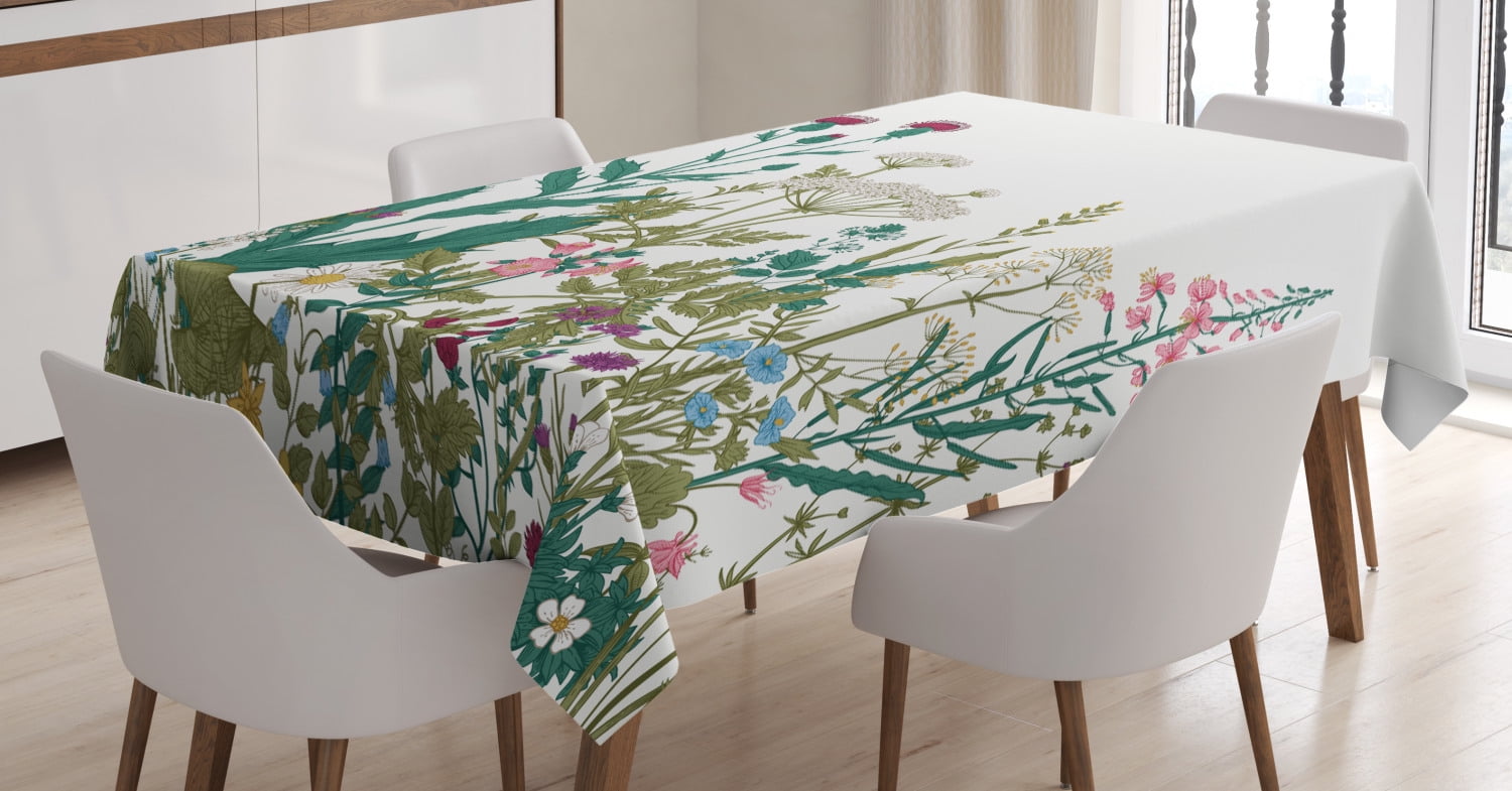 Spring Tablecloth, Wildflower Composition with Colorful Spring Season
