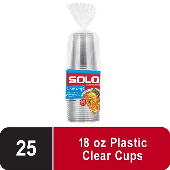 Solo Disposable Plastic Cups, Clear, 18oz, 25 Count (2 Pack)