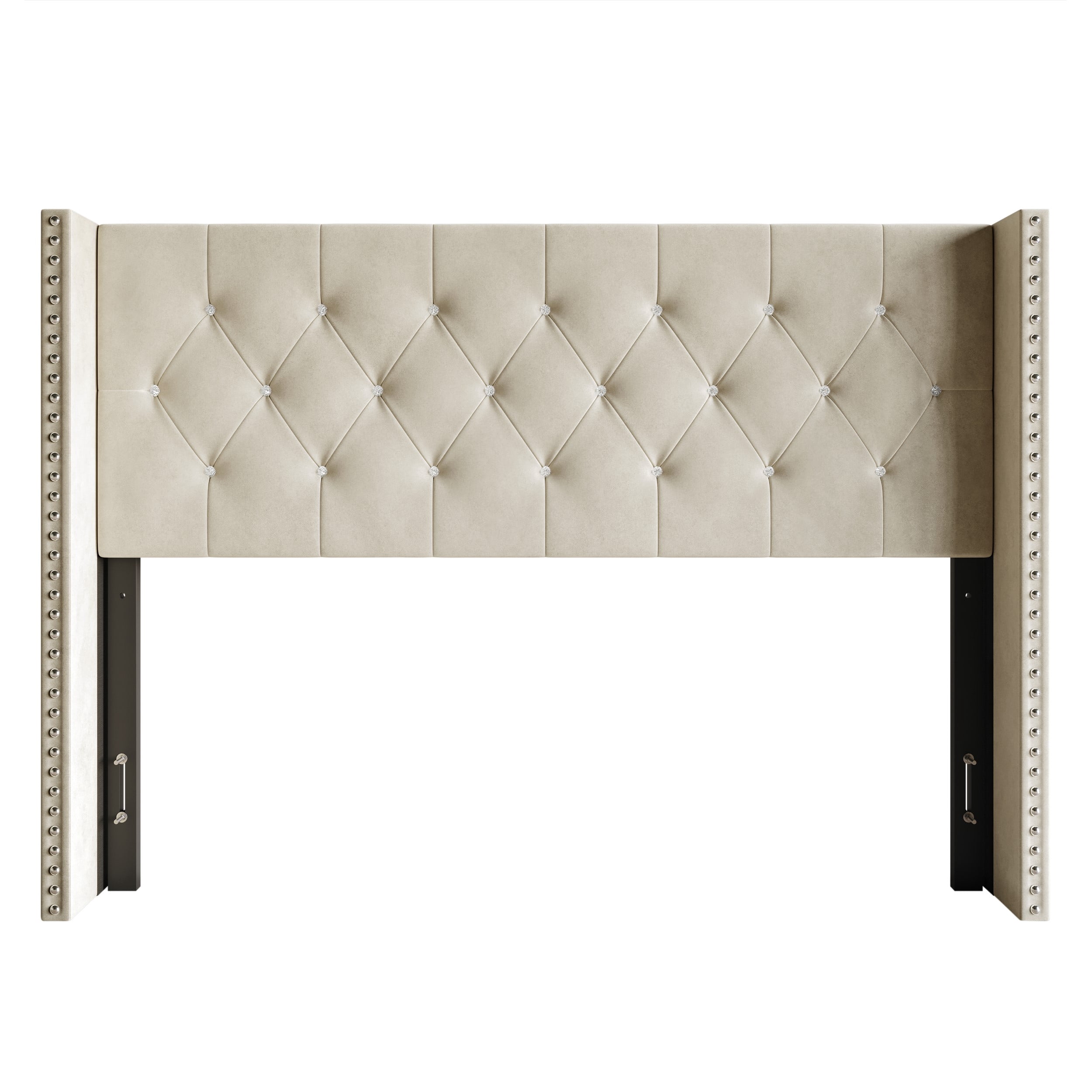 Home Design Gretna Twin Wingback Tufted Upholstered Headboard with Nailhead Trim, Beige