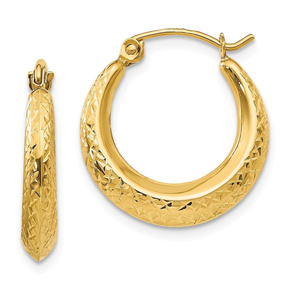 AA Jewels - 14k Yellow Gold Textured Hoop Puffed Shrimp Earrings - 19mm ...
