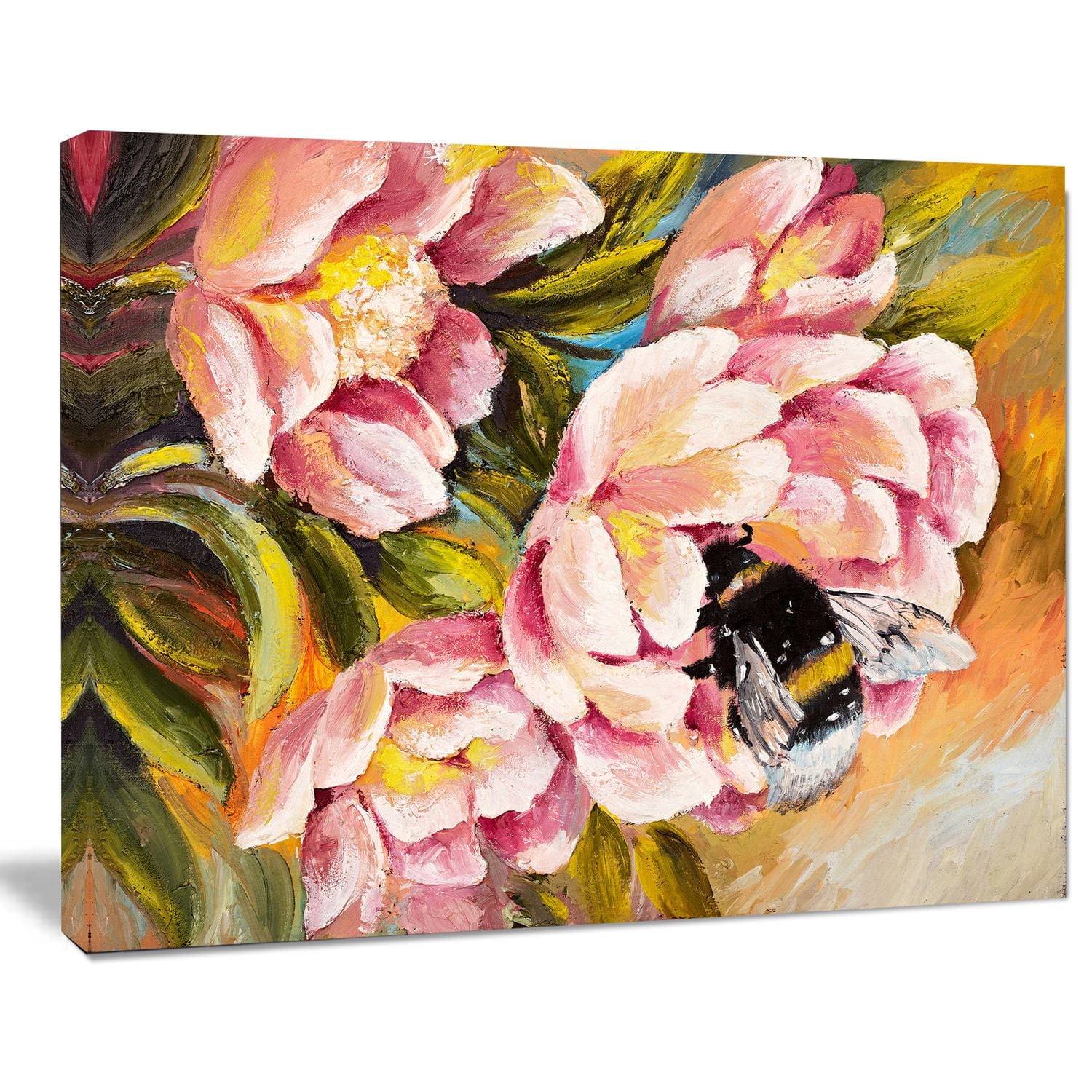 Design Art Bee Sitting on Flower Canvas Print