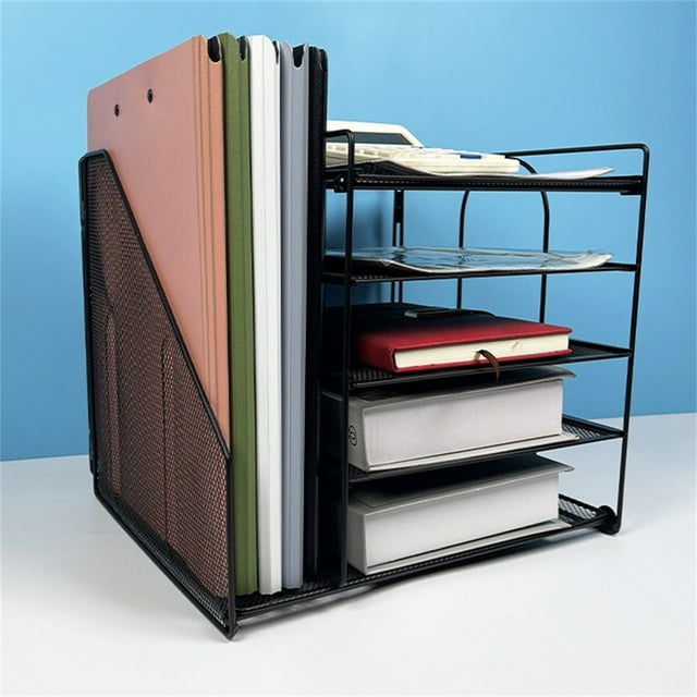 AKEGAMN Clearance! 4 Tier Paper Organizer With Magazine Holder Desk Organizers And Accessories Desk Accessories & Workspace Organizers File Organizer (Black) 【Versatile Storage】This desktop organize