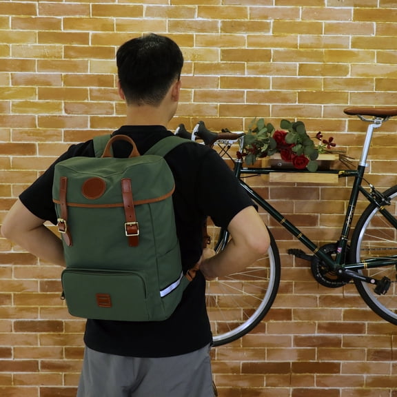 TOURBON Canvas Bicycle Pannier Bike Seat Bag Shoulder Backpack Leisure Daily School Bag Green Outdoor